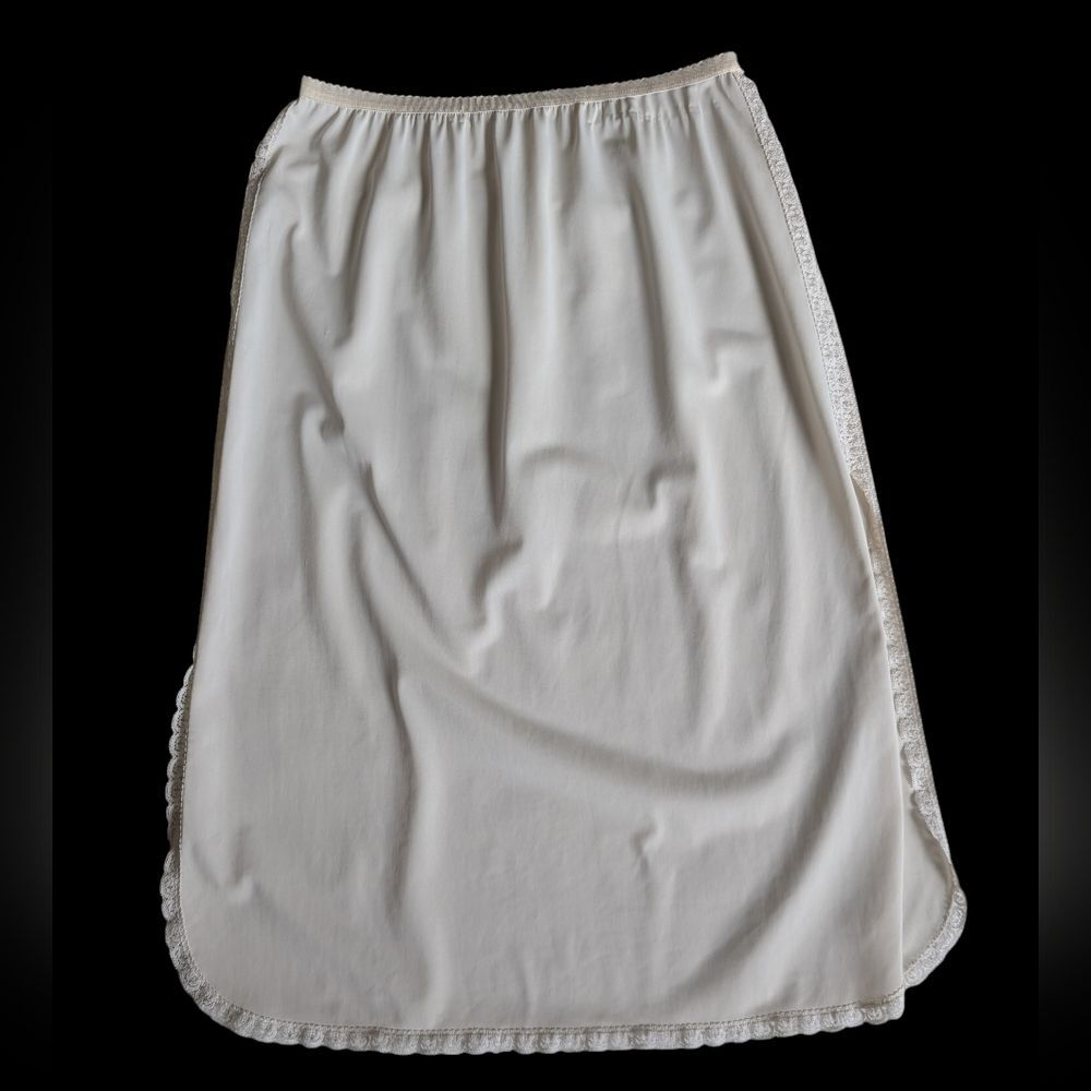 Vintage White Half Slip With Side Slits Lace Trim